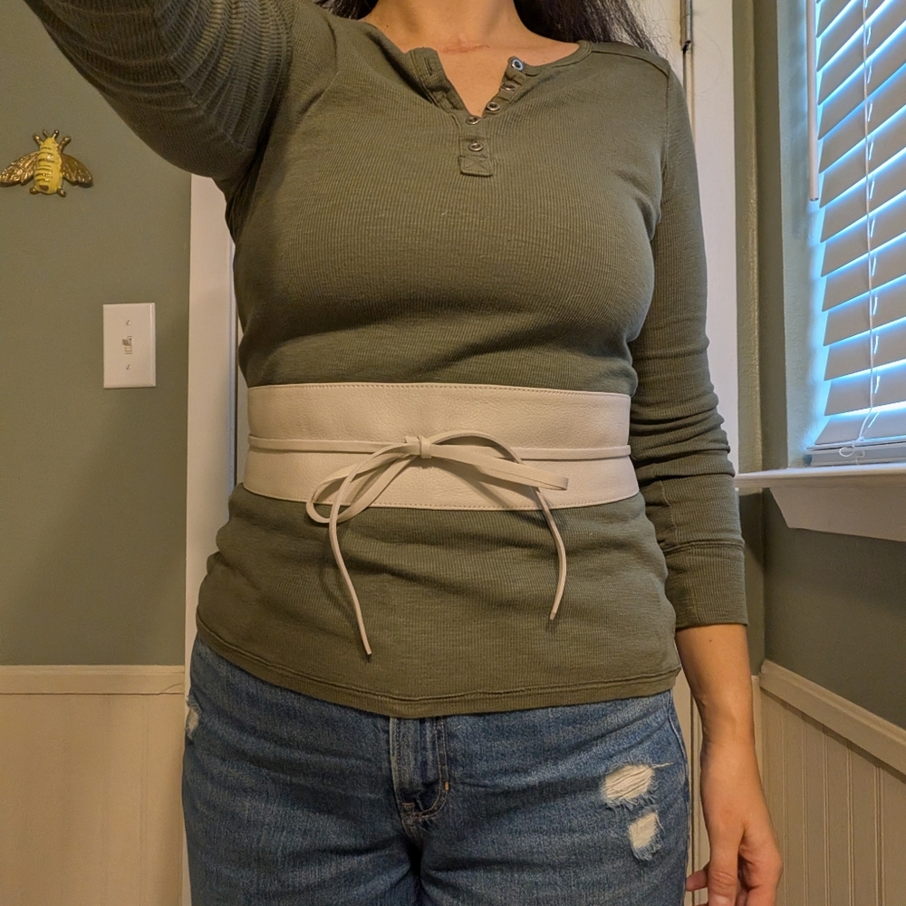 Italian leather Cream Color Waist Wrap Belt